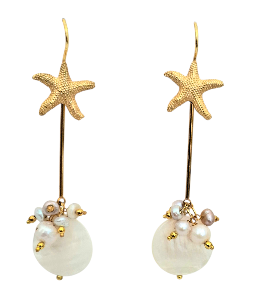 Brincos de madrepérola com pérola aquática