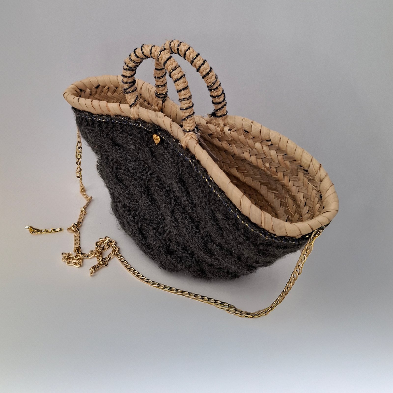Malas cestas em verga forradas a lã - Antracite